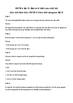 KHTN 8 Bài 5: Mol và tỉ khối của chất khí - Chân trời sáng tạo