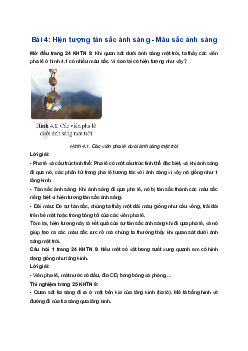 Giải Khoa học tự nhiên 9 Cánh diều Bài 4: Hiện tượng tán sắc ánh sáng. Màu sắc ánh sáng