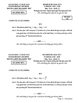 Đề thi học kì 1 Toán 12 năm 2019 – 2020 trường THPT Phạm Phú Thứ – TP HCM