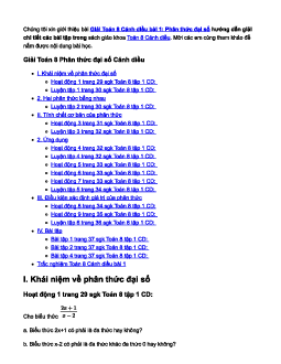 Toán 8 Cánh diều bài 1 Phân thức đại số