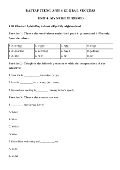 Đề kiểm tra 15 phút Tiếng Anh lớp 6 Unit 4 My neighbourhood