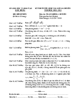 Đề tuyển sinh lớp 10 THPT môn Toán năm 2020 – 2021 sở GD&ĐT Lâm Đồng