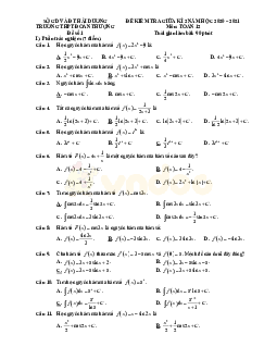 Đề thi giữa học kì 2 Toán 12 năm 2021 trường THPT Đoàn Thượng, Hải Dương