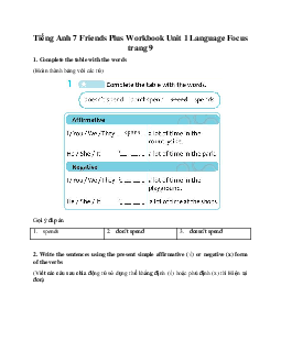 Tiếng Anh 7 Friends Plus Workbook Unit 1 Language Focus trang 9