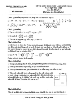 Đề KĐCL mũi nhọn Toán 6 năm 2023 – 2024 phòng GD&ĐT Nam Đàn – Nghệ An