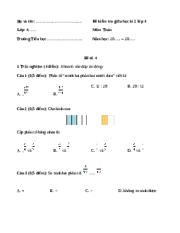 Đề thi giữa học kì 2 lớp 4 môn Toán Cánh diều - Đề số 5