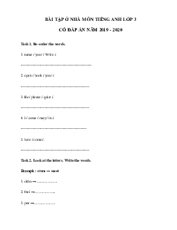 Phiếu bài tập ở nhà tiếng Anh lớp 3 - Ngày 10/04