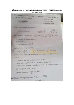 Đề thi giữa học kì 1 lớp 9 môn Toán Trường THCS - THPT Newton năm học 2019 - 2020