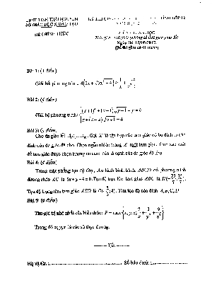 Đề thi chọn học sinh giỏi cấp tỉnh Toán 12 năm học 2017 – 2018 sở GD và ĐT Thái Nguyên