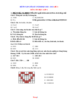 Đề ôn tập giữa HK1 môn Tin 6 năm 2022 - 2023 - Đề 3
