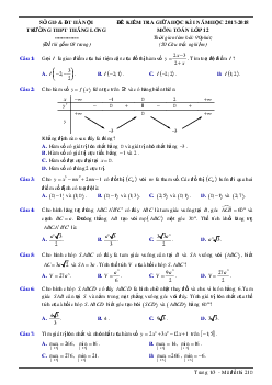 Đề kiểm tra giữa kỳ I năm học 2017 – 2018 môn Toán 12 trường THPT Thăng Long – Hà Nội