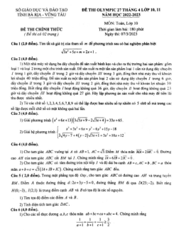 Đề thi Olympic 27 tháng 4 Toán 10 năm 2023 sở GD&ĐT Bà Rịa – Vũng Tàu