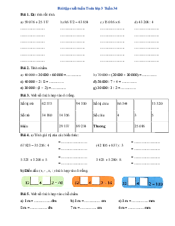 Bài tập cuối tuần Toán lớp 3 Chân trời sáng tạo - Tuần 34