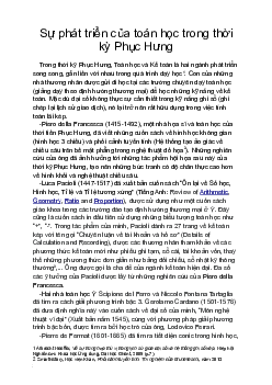 Sự phát triển của toán học trong thời kỳ Phục Hưng?