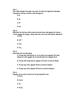 Trắc nghiệm Khoa học tự nhiên 7  Bài 6: Hóa trị, công thức hóa học| Cánh diều