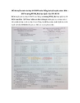 Đề thi tuyển sinh vào lớp 10 môn Tiếng Anh THPT Chuyên năm học 2016 - 2017 Trường PTNK Đại học quốc gia TP.HCM