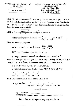 Đề thi HSG Toán 9 cấp huyện năm 2020 – 2021 phòng GD&ĐT Thạch Hà – Hà Tĩnh