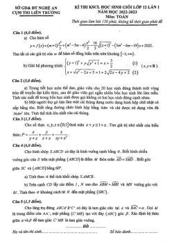 Đề học sinh giỏi Toán 12 lần 1 năm 2022 – 2023 cụm liên trường THPT – Nghệ An
