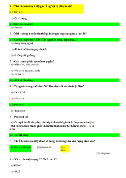 Bộ câu hỏi trắc nghiệm ôn tập môn Mạng máy tính 2 có đáp án