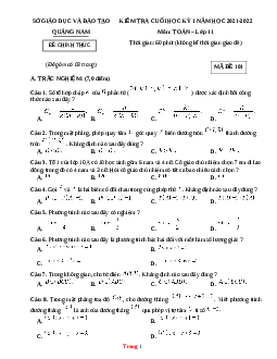 Đề thi cuối học kì 1 môn Toán 11 Sở GD-ĐT Quảng Nam 2021-2022 (có đáp án)