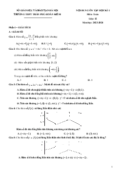 Nội dung ôn tập học kì 1 Toán 12 năm 2023 – 2024 trường THPT Trần Phú – Hà Nội