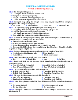 Bài tập trắc nghiệm địa lí 9 bài 24: Vùng Bắc Trung Bộ tiếp theo (có đáp án)