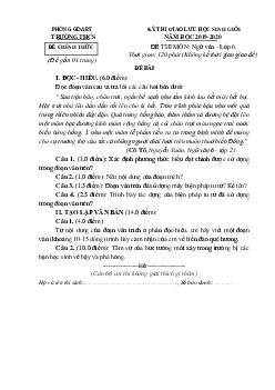 Đề thi học sinh giỏi môn Ngữ văn lớp 6 năm học 2019 - 2020 - Đề 2
