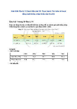 Giải SGK Địa lý 11 Cánh Diều bài 18: Thực hành: Tìm hiểu về hoạt động xuất khẩu, nhập khẩu của Hoa Kỳ