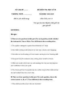 Đề thi học kì 2 môn Tiếng Anh 10 năm 2022 - 2023 sách Explore Our World | đề 2