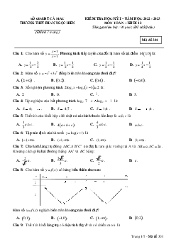 Đề học kỳ 1 Toán 12 năm 2022 – 2023 trường THPT Phan Ngọc Hiển – Cà Mau