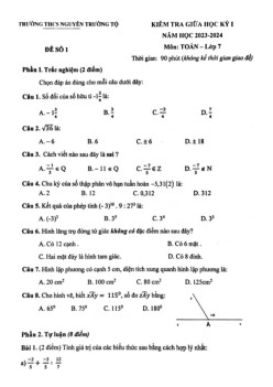 Đề giữa kỳ 1 Toán 7 năm 2023 – 2024 trường THCS Nguyễn Trường Tộ – Hà Nội