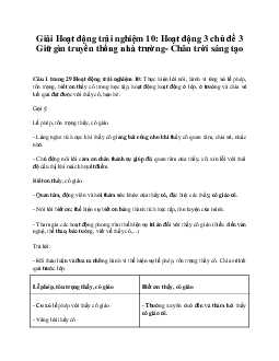 Giải Hoạt động trải nghiệm 10: Hoạt động 3 chủ đề 3 Chân Trời Sáng Tạo