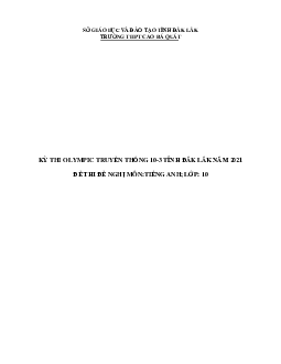 Đề thi Olympic 10 tháng 3 lần thứ 5 môn Tiếng Anh năm 2021 lớp 10 THPT Cao Bá Quát