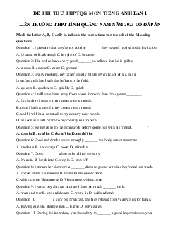 Đề thi thử THPT Quốc gia 2023 môn Tiếng Anh lần 1 liên trường THPT tỉnh Quảng Nam (có đáp án)