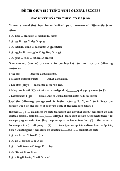 Đề thi giữa học kì 2 môn Tiếng Anh 6 năm 2023 - 2024 sách Global Success | Đề 3