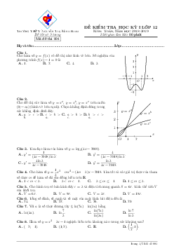 Đề kiểm tra học kỳ 1 Toán 12 năm 2018 – 2019 trường Nguyễn Thị Minh Khai – Hà Nội