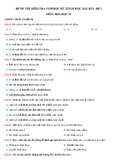 Đề thi học kì 2 lớp 10 môn Hóa học Chân trời sáng tạo năm 2023 - Đề 3