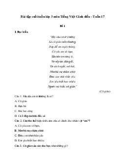 Bài tập cuối tuần lớp 3 môn Tiếng Việt Cánh diều - Tuần 17