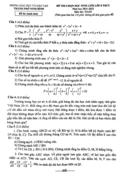 Đề học sinh giỏi Toán 8 năm 2021 – 2022 phòng GD&ĐT thành phố Ninh Bình
