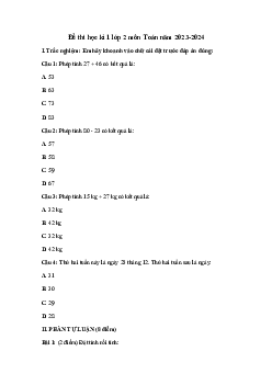 Đề thi học kì 1 lớp 2 năm 2023 - 2024 theo Thông tư 27 | Toán 2 Cánh diều đề 4