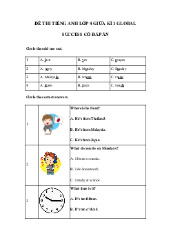 Đề thi tiếng Anh lớp 4 giữa học kì 1 Global success số 1