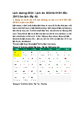 Lịch dương 2024 - Lịch âm 2024 từ 01/01 đến 29/12 âm lịch đầy đủ