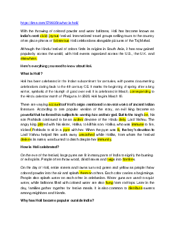 Holi festival | Anh văn chuyên ngành | Đại học Khoa học Xã hội và Nhân văn, Đại học Quốc gia Thành phố HCM