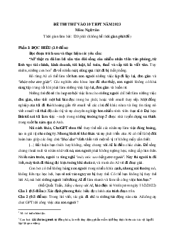 Đề thi thử vào lớp 10 môn Ngữ văn 2023 - Đề 3