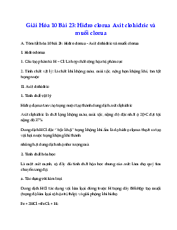 Giải Hóa 10 Bài 23: Hiđro clorua Axit clohiđric và muối clorua