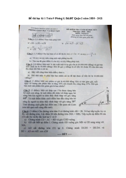 Đề thi học kì 1 Toán 9 Phòng GD&ĐT Quận 2 năm 2020 - 2021