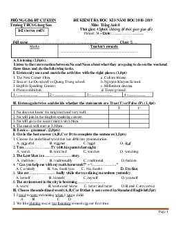 20 đề thi học kỳ 1 Tiếng Anh 8 có đáp án