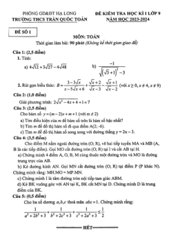 Đề học kì 1 Toán 9 năm 2023 – 2024 trường THCS Trần Quốc Toản – Quảng Ninh