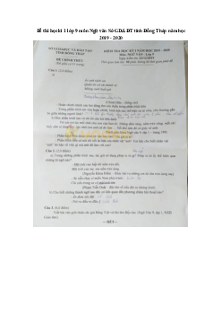 Đề thi học kì 1 lớp 9 môn Ngữ văn Sở GD&ĐT tỉnh Đồng Tháp năm học 2019 - 2020