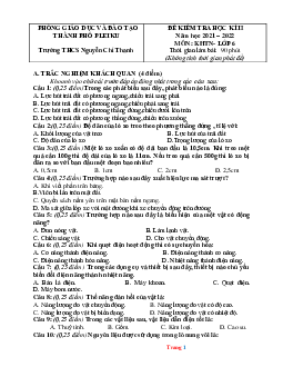 Đề thi HK2 môn KHTN 6 năm 2022 (có đáp án)